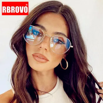 RBROVO 2021 Runde Kvinder Briller Blå Lys Briller Overdimensionerede Briller Klar Linse Briller Luksus Optiske Syn Okulary