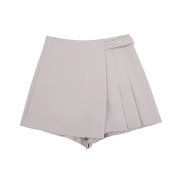 REALEFT 2021 Plisserede Nederdele Shorts til Kvinder Mode Smarte Høj Talje Solid Farve Mini Længde Bred-benede Kvinders Shorts Kvindelige