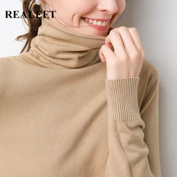 REALEFT Nye 2021 Efterår og Vinter Rullekrave Strik Trøjer Slank Sweater Multi Farve Bunden Lange Ærmer Minimalisme Sweater