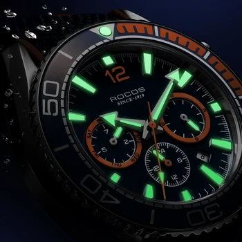 ROCOS Multifunktion Automatisk Dykning Watch 100M Vandtæt Herre Mekanisk Classic Silikone Strap Safir Krystal Armbåndsur
