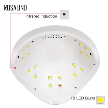 ROSALIND Lampe 36W For Gel Tørretumbler Til Manicure Skal Gel Kur Semi-permanent Søm Auto Sensor Værktøj Med 12 Lysdioder 3 Timer Modes
