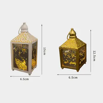 Ramadan Led-Lys Moskeens Tårn Mubarak Lanterne Jern Vind Håndværk Desktop Home Decor Tilbehør Semi-Manuel Nightlight