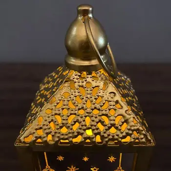 Ramadan Led-Lys Moskeens Tårn Mubarak Lanterne Jern Vind Håndværk Desktop Home Decor Tilbehør Semi-Manuel Nightlight