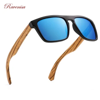 Ravenisa Naturlige Træ-Solbriller Mænd Polariseret Fashion Square solbriller Oprindelige Træ Oculos de sol masculino
