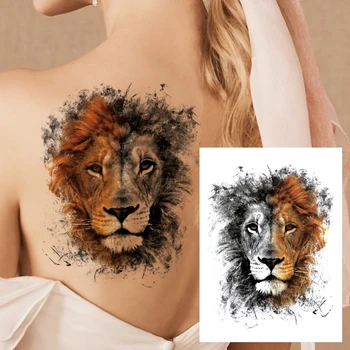 Realistisk Falske Tiger Midlertidige Tatoveringer For Kvinder, Mænd, Voksne Børn Akvarel Wolf Tatoveringer Mærkat Vandtæt Dækker Op Tatoos Wasit