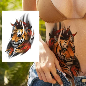 Realistisk Falske Tiger Midlertidige Tatoveringer For Kvinder, Mænd, Voksne Børn Akvarel Wolf Tatoveringer Mærkat Vandtæt Dækker Op Tatoos Wasit