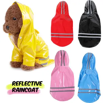 Reflekterende Raincoat Jakke Regn Frakke Dog For Små Hunde PU Hætteklædte Pet Vandtæt