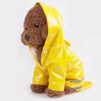 Reflekterende Raincoat Jakke Regn Frakke Dog For Små Hunde PU Hætteklædte Pet Vandtæt