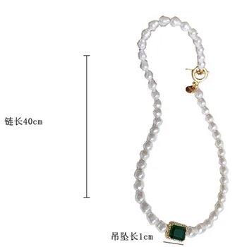 Retro Fashion Perle Firkantet Grøn Krystal Halskæde Kvindelige Charme Choker Halskæde Nøglebenet Pearl Kæde