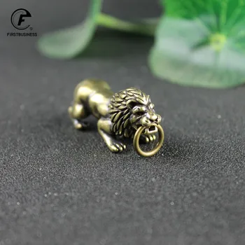 Retro Kobber Lion Figurer Miniature Desktop Dekoration Ornament Messing Kongen af Græsarealer Dyr Statue Home Decor Tilbehør