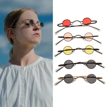 Retro-Mini-Solbriller Kvinder Mænd Vintage Runde Briller Round Metal Frame Guld Sort Rød Lille Sol Briller