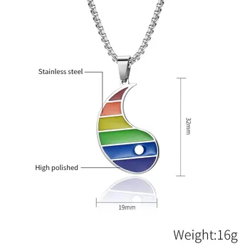 Retro Taoisme Yin Yang Tai Chi Sladder Vedhæng Rainbow Flag LGBT-Halskæder til Mand, Dreng, Kvinde Rustfrit Stål Gay Elsker Smykker Gave