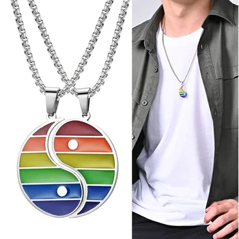 Retro Taoisme Yin Yang Tai Chi Sladder Vedhæng Rainbow Flag LGBT-Halskæder til Mand, Dreng, Kvinde Rustfrit Stål Gay Elsker Smykker Gave