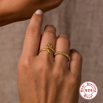 Retro Åbning Slange Ring I 925 Sterling Sølv Luksus Fine Smykker Justerbare Ringe Til Kvinder Ringe Anillos Bague Bijoux Joyero