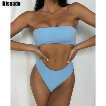 Riseado Sexet Bandeau Bikini Høj Talje Badedragt Kvindelige Badetøj Kvinder 2021 Push Up High Cut Badetøj Bikini G-Streng Sommer