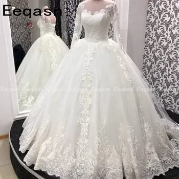 Robe de mariee Luksus Muslimske Bryllup Kjole Lace langærmet Corset Vintage White arabisk Bruden Kjole 2020 Plus Størrelse