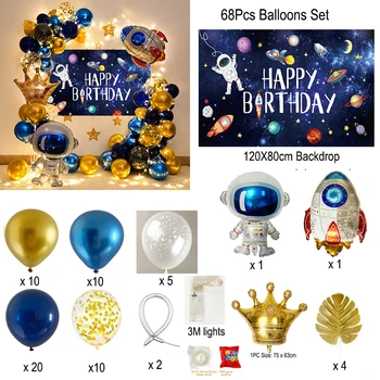 Rocket Astronaut Balloner Guirlande-Arch Sæt Med LED-Lys Ydre Rum Universet, Planeter Folie Ballon Kids Fødselsdag Part Indretning