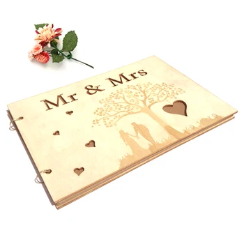 Romantisk Bryllup Signatur gæstebøger Hule Hr.&Fru Hjerte Design-Bryllup Gæstebog Blank Check I Bogen DIY Album er Indrettet i Træ