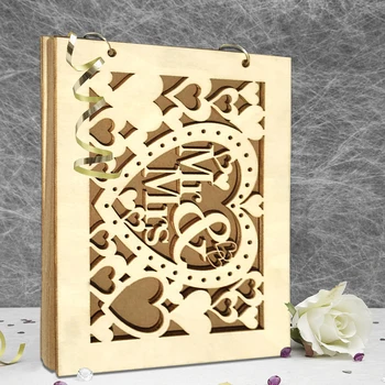 Romantisk Bryllup Signatur gæstebøger Hule Hr.&Fru Hjerte Design-Bryllup Gæstebog Blank Check I Bogen DIY Album er Indrettet i Træ