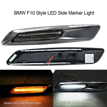 Røget Klar linse 3D carbon finish Hvid/Gul LED-sidemarkeringslys-Lampe Til BMW 1 3 5 Serie E60 E80 E82 E90 F10 Stil