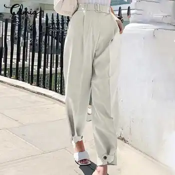 S - Celmia Mode Høj Talje Harem Bukser, Kvinders 2021 Sommeren Elegant Kontor Solid Plisserede Bukser Casual Løs Belted Bukser