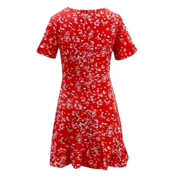 S-XL Rød romantisk blomstret kjole Kvinder ' s nye sommer 2021 kort-langærmet trykt afdækning casual kjole Sexet-V-hals Hud-venlige F4