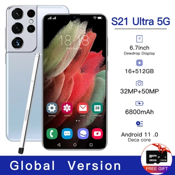 S21+Ultra Android11.0 Smartphone Globale Version 4G/5G Mobiltelefon 5800mAh 512GB 6.7 Tommer Fuld HD-Skærm, Mobiltelefon TF Kort Gave