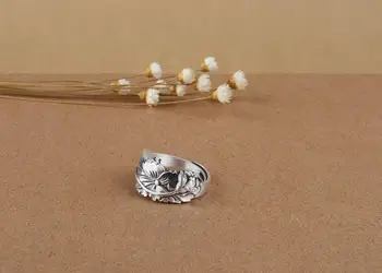 S999 sterling sølv kvindelige mode lotus åben ring