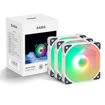 SAMA 4PIN PWM 120mm Hvid Fan PC Køling 12cm Køligere 63CFM / EN-RGB LED 1.67mmH2O Hydrauliske 600-1500RPM Fans SYNC 3fan/Set SF130