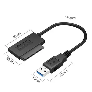 SATA 7+ 9 Pin USB-Kabel Adapter USB3.0 SATA Adapter Micro SATA-16-Pin Bærbar Converter for Win XP, Win 7, Linux, Mac 23cm