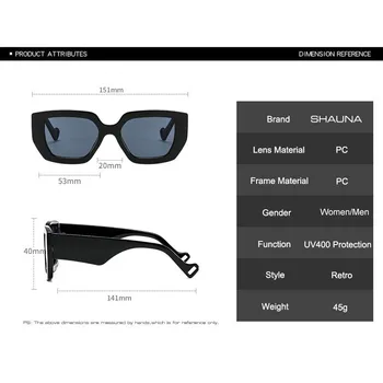 SHAUNA Retro Kvinder Square Solbriller Mode Kontrast Farve Nuancer Mænd Sol Briller UV400