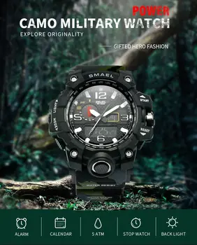SMAEL Ure Til Mænd 50 m Vandtæt Ur Camouflage Digital Armbåndsur Chronograph Quartz Militære Se Sport Reloj Hombre