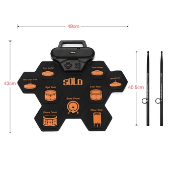 SOLO SD-50 Bærbart Elektronisk Drum Pad Digitale trommesæt Silikone Roll-Up Tromme Praksis Kit med 9 Mærket Pads 2 Pedalerne