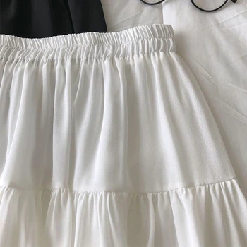 SURMIITRO 2021 Sommeren Mini Nederdel Kvinder koreansk Stil Hvid Sort Chiffon Flæser En Linje, Høj Talje Sol Nederdel Kvinde Med Foring