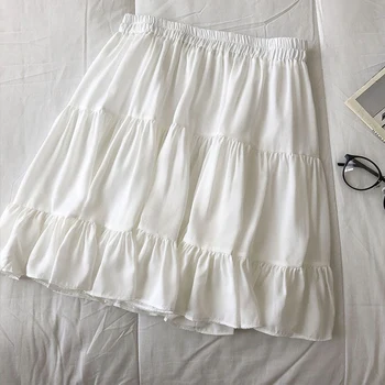 SURMIITRO 2021 Sommeren Mini Nederdel Kvinder koreansk Stil Hvid Sort Chiffon Flæser En Linje, Høj Talje Sol Nederdel Kvinde Med Foring