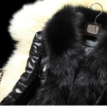 SUSOLA Nye 2020-Vinter Pels Satin Fox Fur Fur Ræv Pels Krave Lange Læder Kvinder i Stor Størrelse Pels