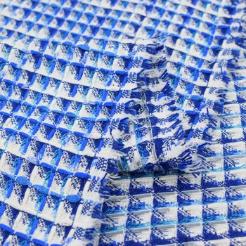 Safir blå classic plaid tweed stof til frakke kjole bazin riche telas por metro tissu tissus tecidos para costura vestidos