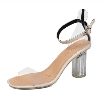 Sandaler Kvinder 2021 Nye Gennemsigtig Krystal Sandaler koreanske Version med Tyk Hæl Casual Open-tåede Sandaler til Kvinder Sko