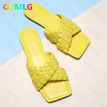 Sandaler kvinder sommeren 2021 nye stil flade sandaler fe stil vævet bælte, tøfler plus size kvinder ' s sko sommeren slipper