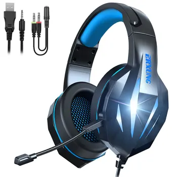 Sci-fi stil LED lys PS4 Gaming headset Med Mikrofon USB - +3,5 MM Stereo Bas Kabelforbundne hovedtelefoner Til Fortnite NBA2K GTA