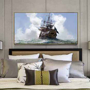 Sejlbåd på havet abstrakt kunst dekorative maleri wall art wall billeder til stuen lærred maleri