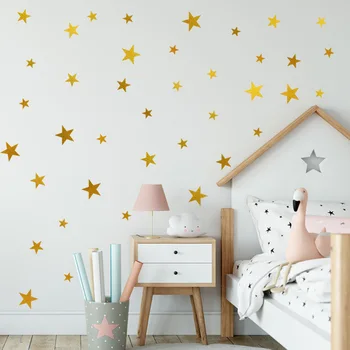 Selvklæbende Gyldne Stjerner Wall Stickers til børneværelset Soveværelse Væg Udsmykning DIY Vinyl Decals Hjem Dekoration, Klistermærke, Vægmalerier
