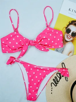 Sexet Blå Bue Polka Dot Bikini Kvinder Badetøj Kvindelige Badedragt To-piece Bikini Sæt Brasilianske Badende badedragt Svømme 2020 Ny