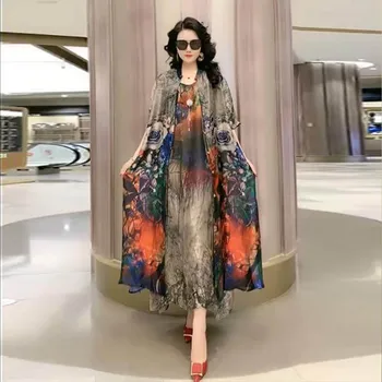 Silke Kjole To-Stykke Kvinder Elegant Floral Plus Size Kjole Afslappet Strand Vintage Lang Kjole mor kjole 2021 Sommeren Nye Mode