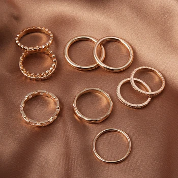Simpel Stil Guld Ringe Sæt Boho Nye Blade Udhuling Geometri 9pcs Finger Smykker til Kvinder, Mænd Jubilæum Gaver 2020