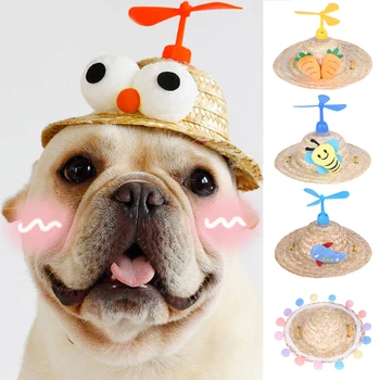 Sjove Halm Sommeren Parasol Hund Hat Toy Dekoration Cool Sød Gave til Hund Pet Supplies Snor Fashion Hjelm Kat Hat