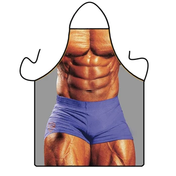 Sjove Muscle Man 3D Køkken Forklæder Digital Trykt Sexet Nøgne Mænd Forklæder Mønster Middag BBQ Grill Madlavning Uniform Forklæder