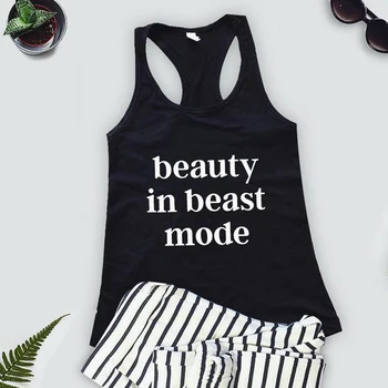 Skønhed I Beast Mode Tank Tops Sexet Sommer Flowy Racerback Sort Øvelse Vest Skjorte Kvinder Tumblr Fitness Træning Tanke Vest