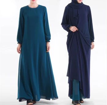 Slid på Begge Sider Muslimske Hijab Kjole Kvinder Dubai Arabiske A-linje Abaya Kjoler med Lommer tyrkisk Kaftan Kjortel, Islamisk Tøj