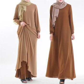 Slid på Begge Sider Muslimske Hijab Kjole Kvinder Dubai Arabiske A-linje Abaya Kjoler med Lommer tyrkisk Kaftan Kjortel, Islamisk Tøj
